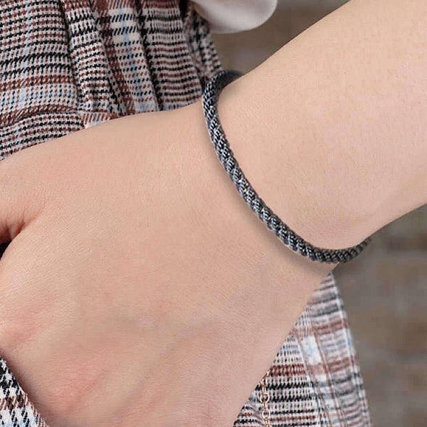 Handwoven Oxidised kazaz Unisex bracelet in pure silver - Zehrai