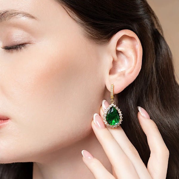 Hurrem Sultan Earrings With Lab Created Emerald in Sterling Silver