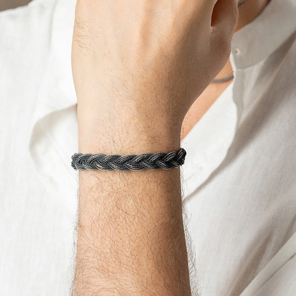 Interwoven Oxidised Kazaz Men’s Bracelet In Pure Silver - Zehrai