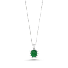 Natural Green Agate 8mm Sterling Silver Necklace - Zehrai