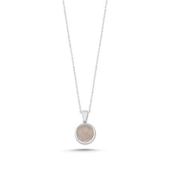 Natural Pink Quartz Round 8mm - Sterling Silver Necklace - Zehrai