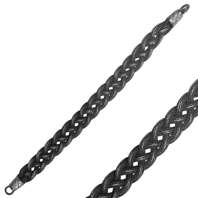 Oxidised Interwoven Kazaz Bracelet In Pure Silver - Zehrai