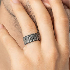 Oxidised kazaz ring in pure silver - Zehrai