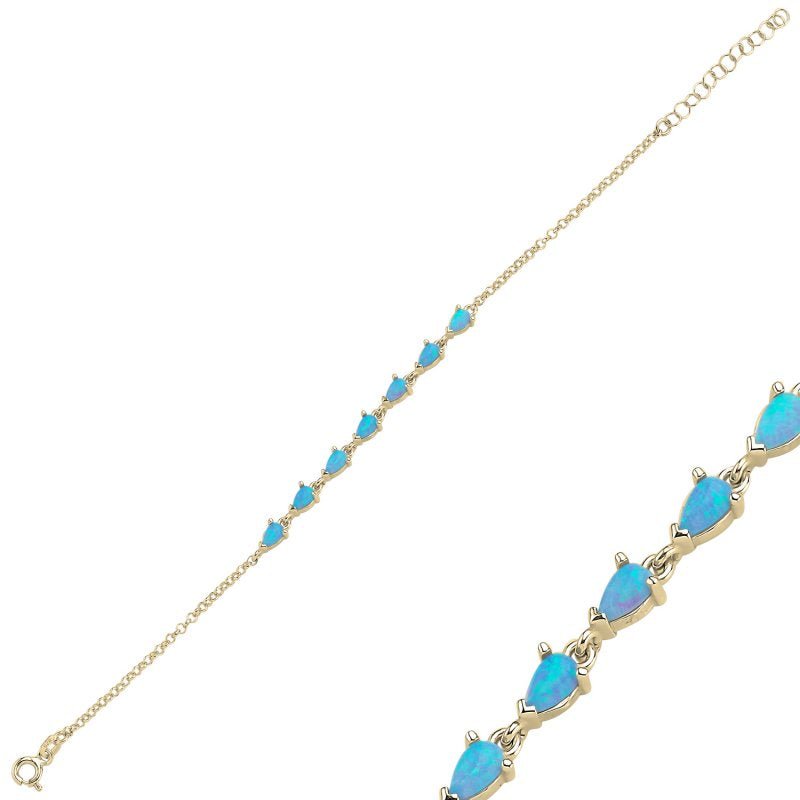 Teardrop Created Opal Bracelet In Sterling Silver - Zehrai