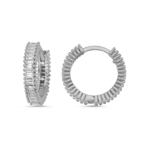 16 MM BAGUETTE ETERNITY HOOP EARRINGS WITH CZ IN STERLING SILVER - Zehrai