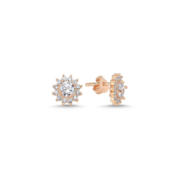 Halo Solitaire CZ Stud Earrings in Sterling Silver