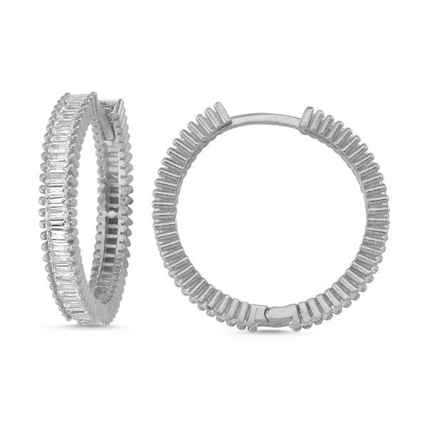 20MM Baguette Eternity Hoop Earrings With CZ In Sterling Silver - Zehrai