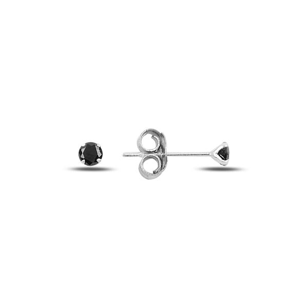 3mm round black cubic zirconia stud earrings in sterling silver - Zehrai