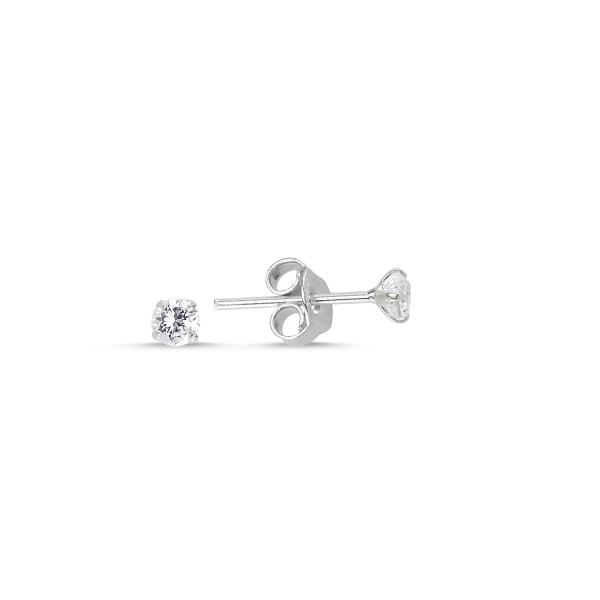 3mm round cubic zirconia stud earrings in sterling silver - Zehrai