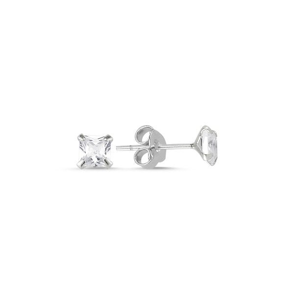 4 MM Square CZ Stud Earrings Im Sterling Silver - Zehrai