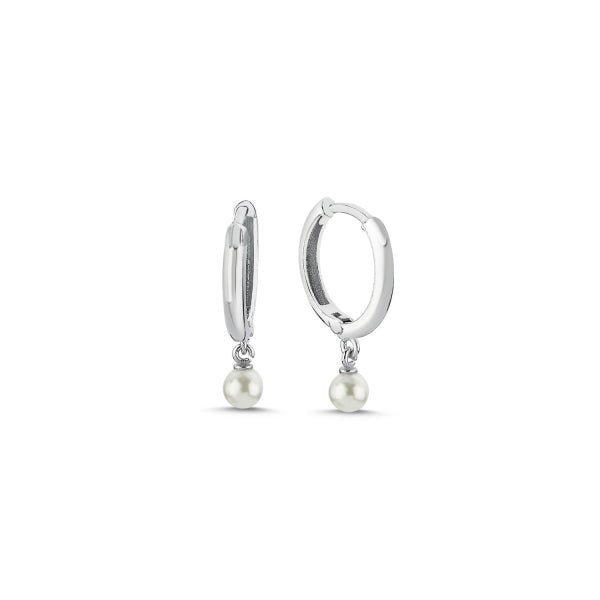4mm Round Pearl Huggie Hoop Earrings In Sterling Silver