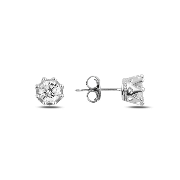 5 MM CZ Crown Stud Earrings In Sterling Silver - Zehrai