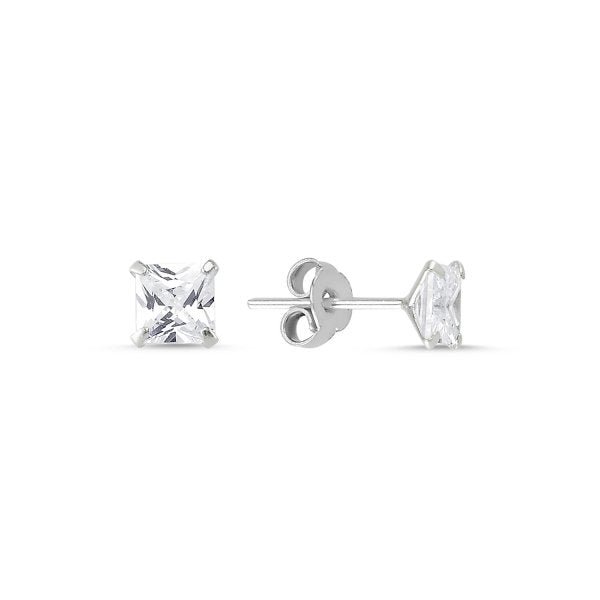 5 MM Square Solitaire Stud Earrings In Sterling Silver - Zehrai