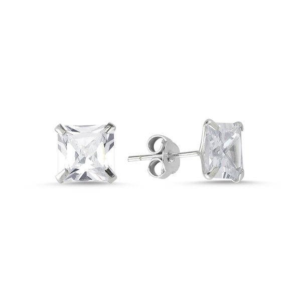 6 MM Square Solitaire Stud Earrings In Sterling Silver - Zehrai