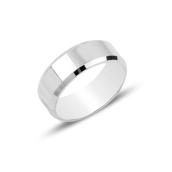 6mm Beveled Edge Flat Plain Band Ring In Sterling Silver - Zehrai