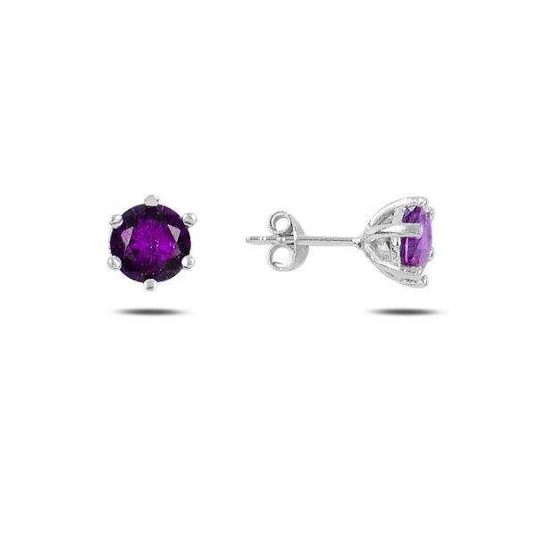 6MM Lab Created Amethyst Stud Earrings In Sterling Silver - Zehrai