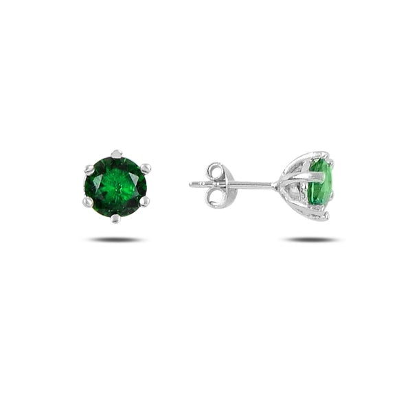 6MM Round Cut Lab Created Emerald Stud Earrings In Sterling Silver - Zehrai