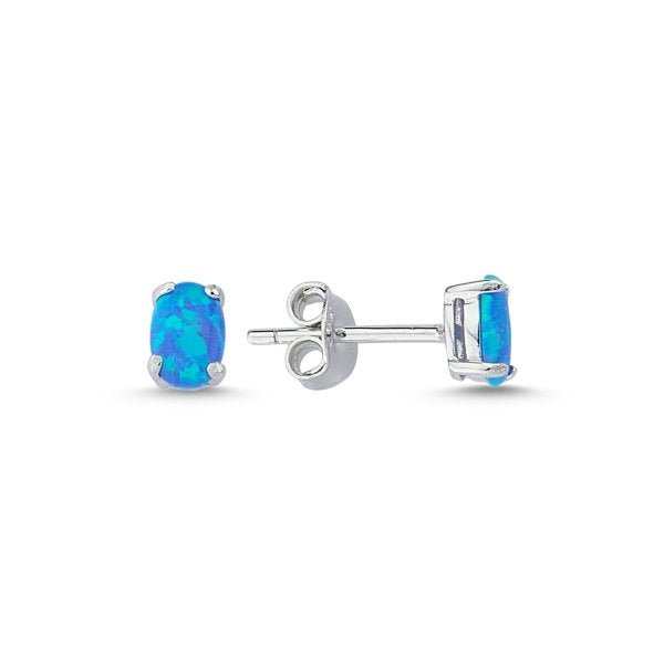 6X4MM Oval opal stud earrings in sterling silver - Zehrai