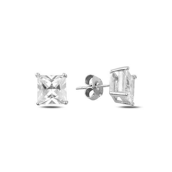 7 MM Square CZ Stud Earrings In Sterling Silver - Zehrai