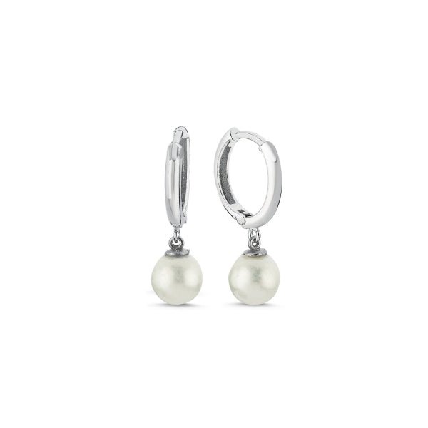 7Mm Pearl Huggie Hoop Earrings In Sterling Silver