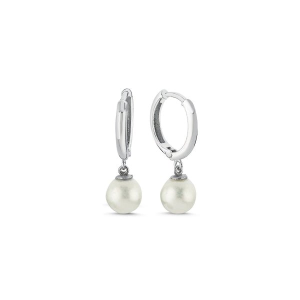 7Mm Pearl Huggie Hoop Earrings In Sterling Silver