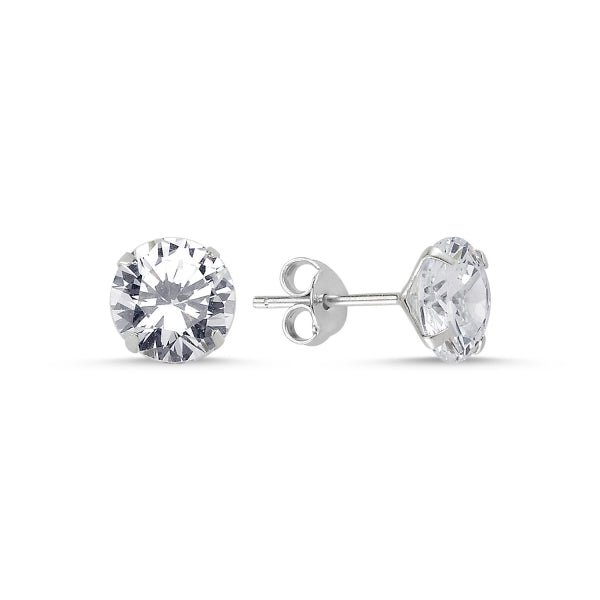 8 MM Round Solitaire CZ Stud Earrings In Sterling Silver - Zehrai