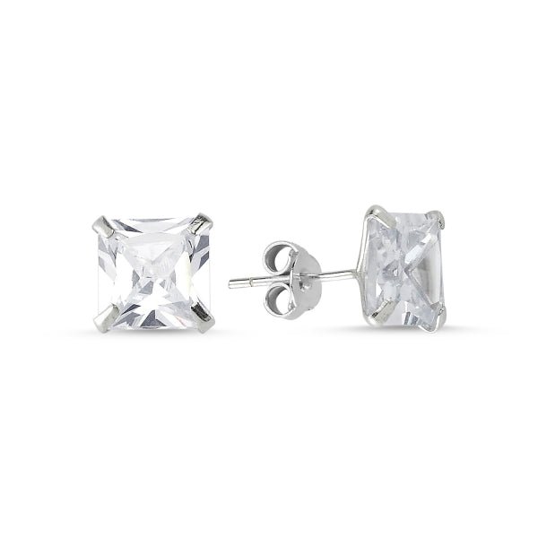 8 MM Square Solitaire Stud Earrings In Sterling Silver - Zehrai
