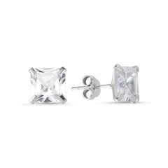 8 MM Square Solitaire Stud Earrings In Sterling Silver - Zehrai