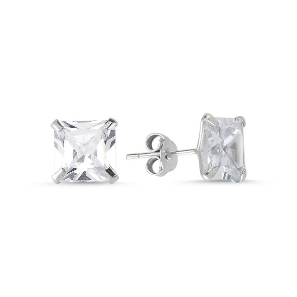 8 MM Square Solitaire Stud Earrings In Sterling Silver - Zehrai
