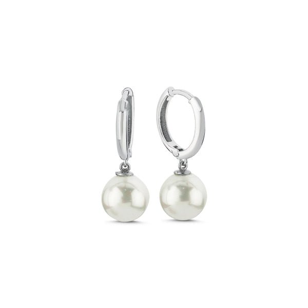 9Mm Pearl Huggie Hoop Earrings In Sterling Silver - Zehrai