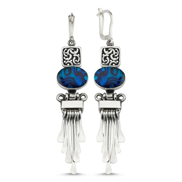 Abalone drop earrings in sterling silver - Zehrai