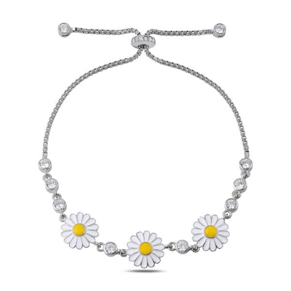 Adjustable enamel daisy bracelet in sterling silver - Zehrai