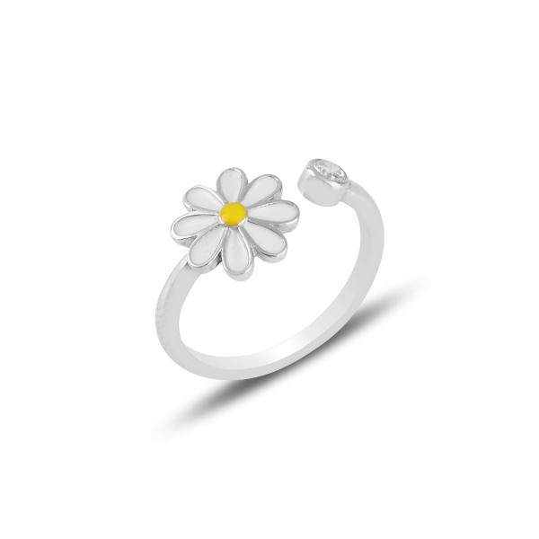 Adjustable Enamel Daisy Ring In Sterling Silver - Zehrai