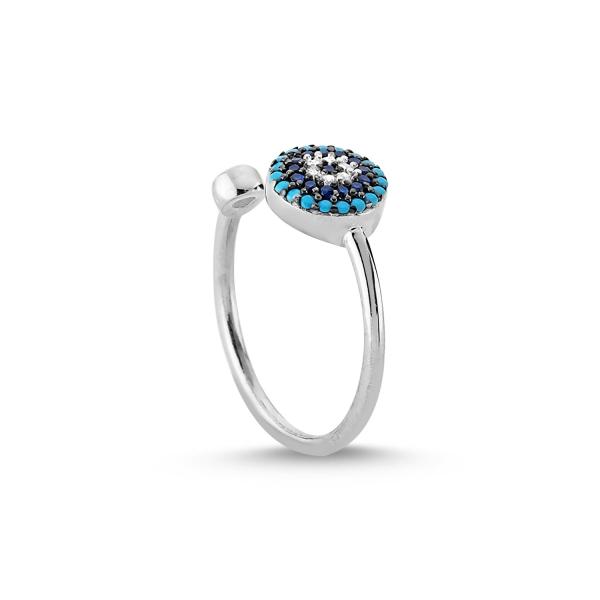 Adjustable Gold Plated Evil Eye Ring in Sterling Silver Zehrai