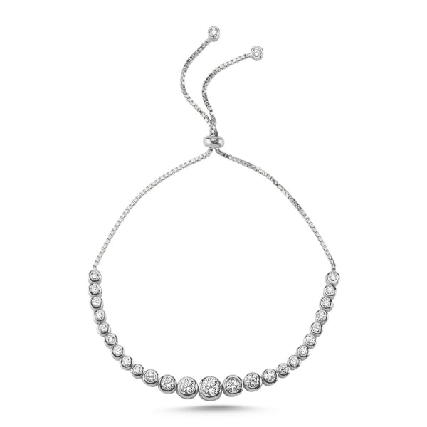 Adjustable Sliding Tennis Bracelet In Sterling Silver - Zehrai