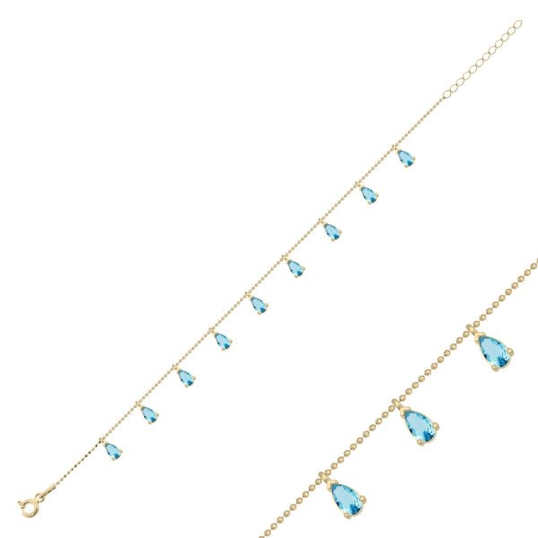 Aqua Teardrop Dangle Bracelet In Sterling Silver