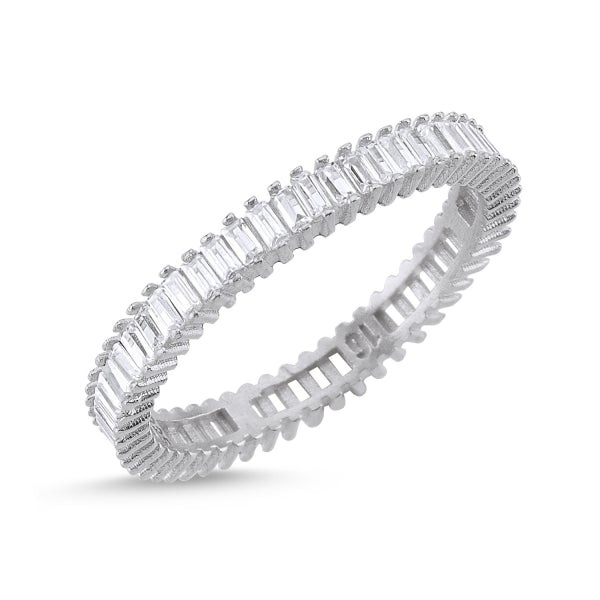 Baguette Eternity Ring With CZ In Sterling Silver