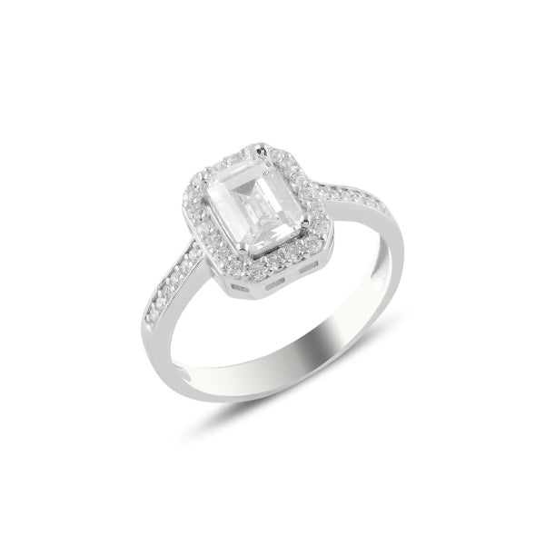 Baguette Half Eternity Solitaire Ring With CZ In Sterling Silver - Zehrai