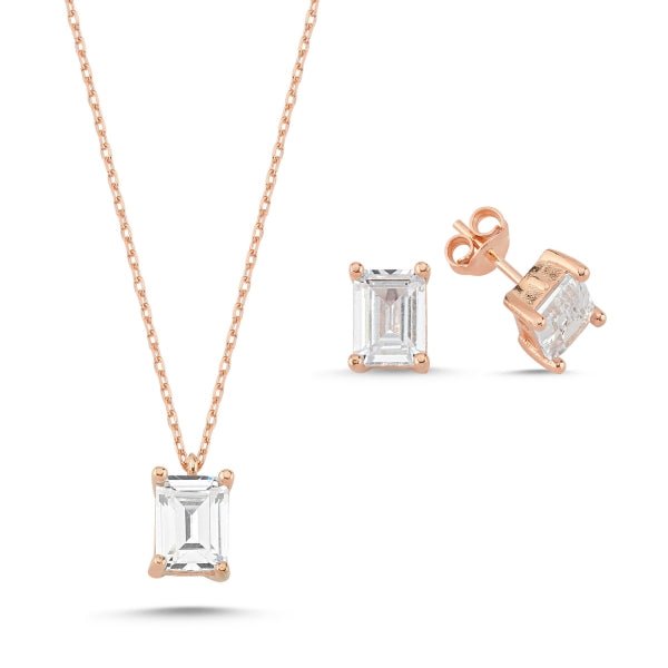 Baguette Necklace And Earrings Set In Sterling Silver - Zehrai