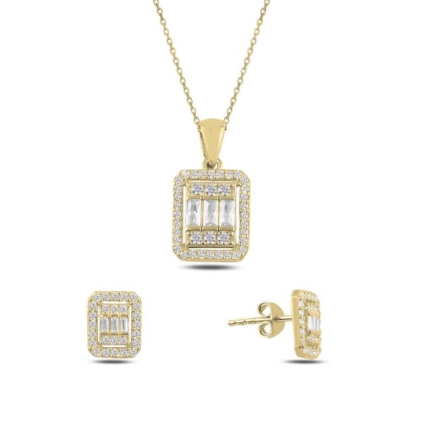 Baguette necklace and earrings with cubic zirconia in sterling silver - Zehrai