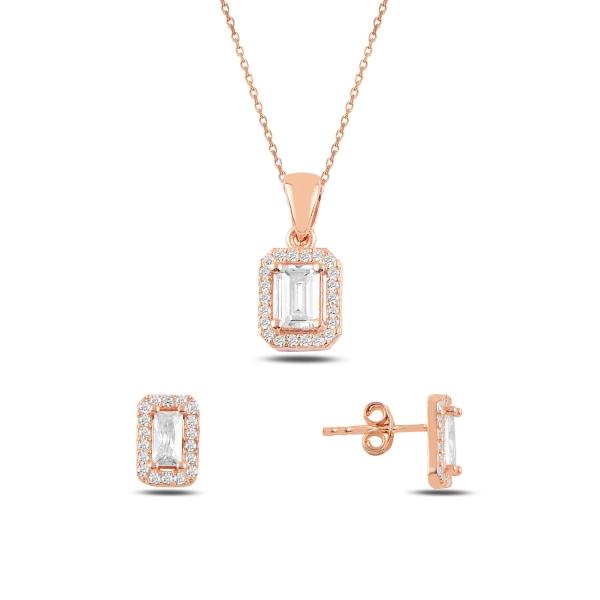 Baguette necklace and stud earrings set in sterling silver - Zehrai