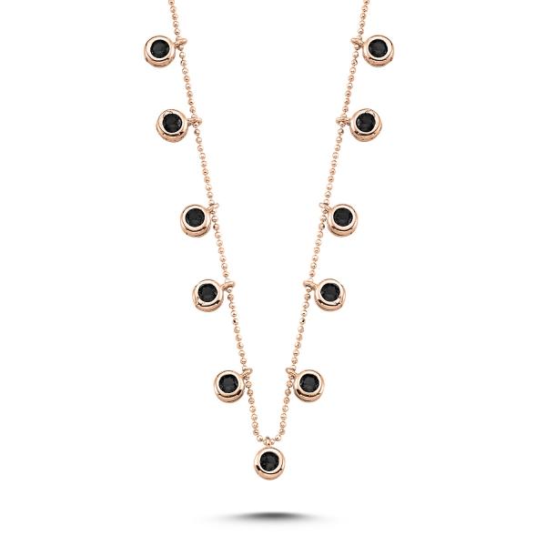 Black onyx dangle choker necklace in sterling silver - Zehrai