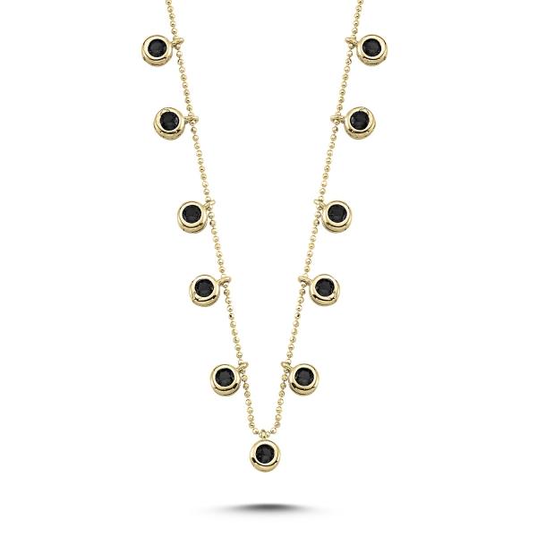 Round Cut Black CZ dangle choker necklace in sterling silver