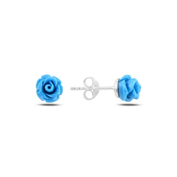 Blue rose stud earrings in sterling silver - Zehrai
