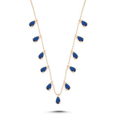 Blue teardrop choker necklace in sterling silver - Zehrai