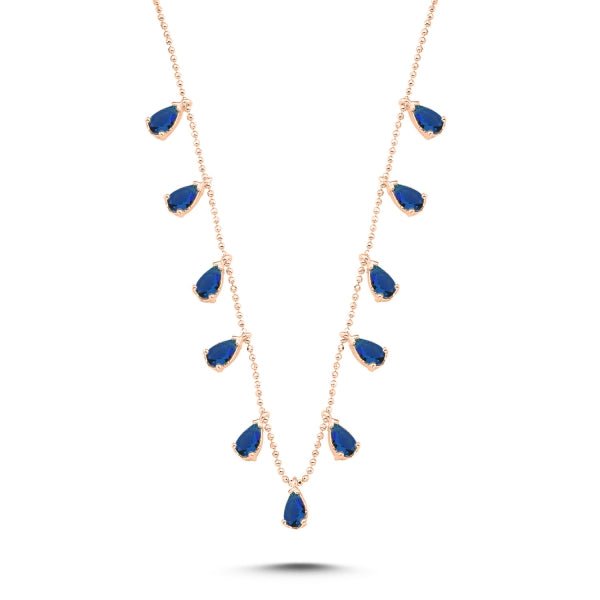 Blue teardrop choker necklace in sterling silver - Zehrai