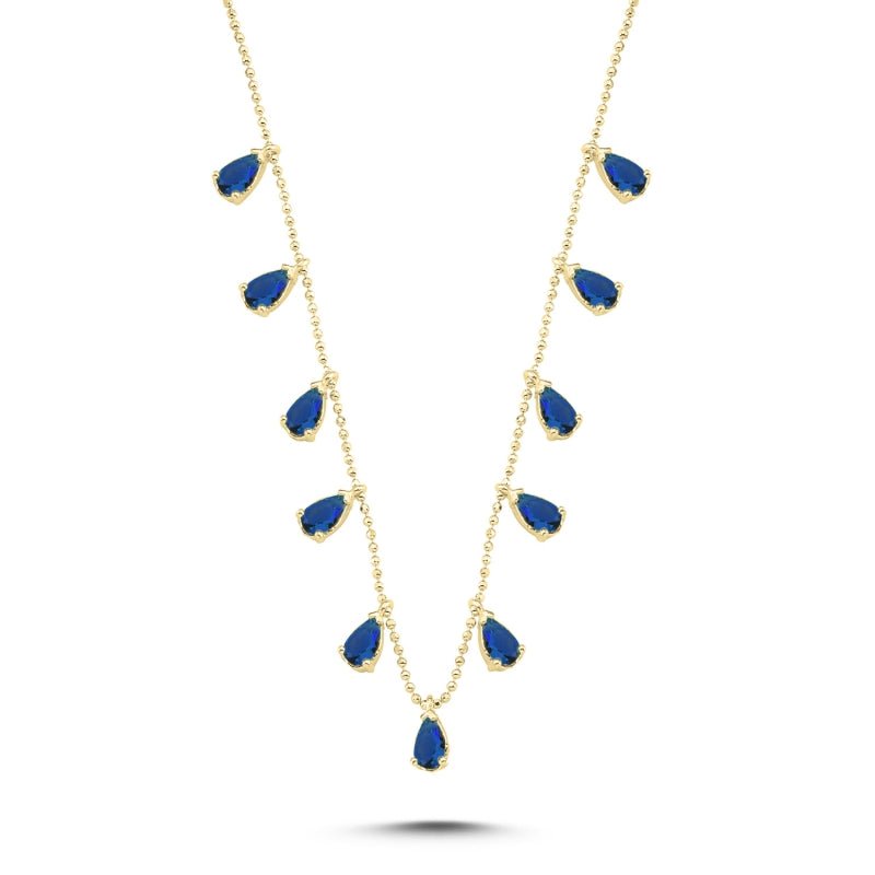 Blue teardrop choker necklace in sterling silver - Zehrai