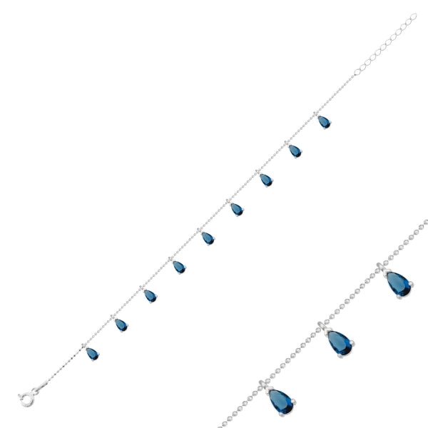 Blue Teardrop Dangle Bracelet In Sterling Silver - Zehrai