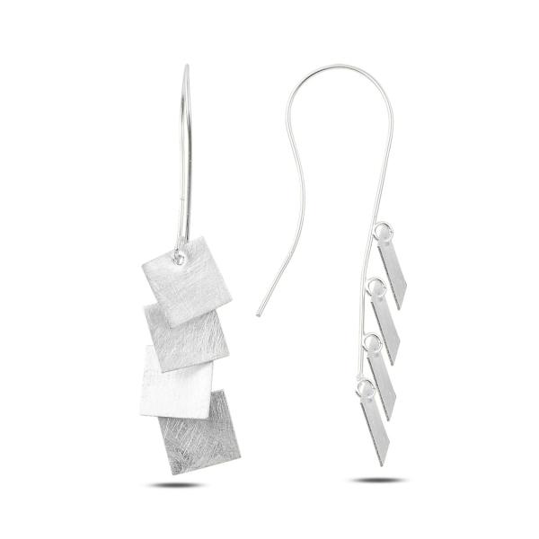 Brushed square drop earrings in sterling silver - Zehrai