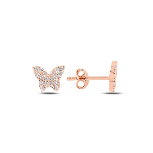 Butterfly stud earrings with cubic zirconia in sterling silver - Zehrai